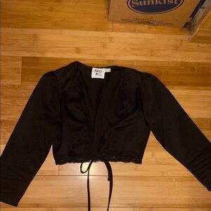 Black Cropped Tie-Front Top